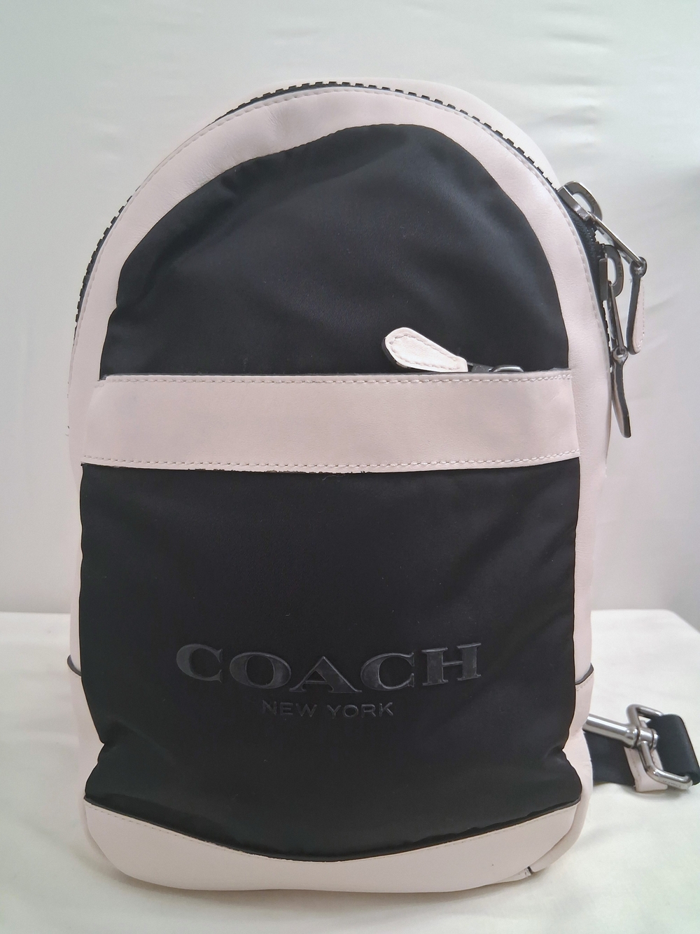 Coach Cream & Black Nylon And Leather Sling Backpack